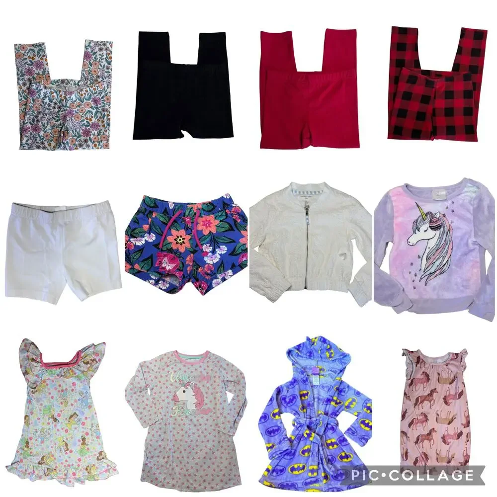 12pc Toddler Girls 4t / 5t Clothing Bundle Leggings Shorts Nightgowns & Bathrobe